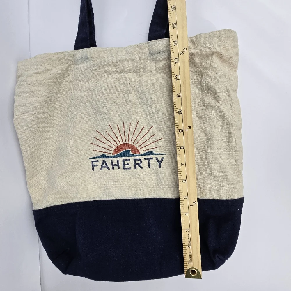 Faherty Brand Cotton Canvas Tote Bag Signature Logo‎ 15×14.5 Navy Cream